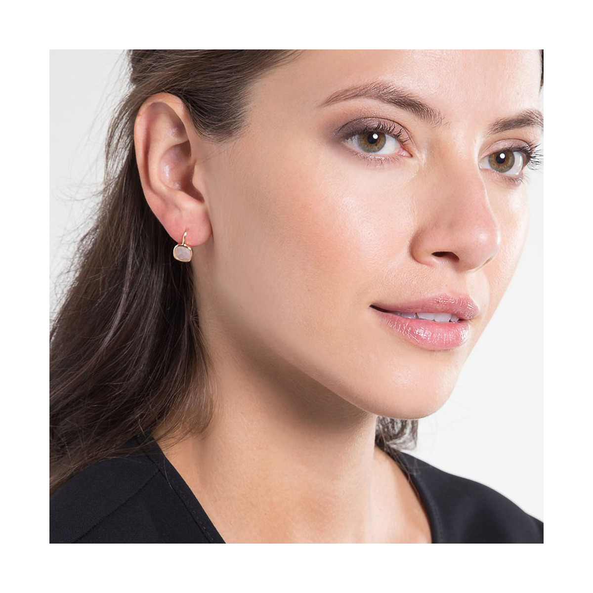 Boucles d'oreilles laiton doré montées d'un quartz rose "Ella" Boucles d'oreilles "Perseide" Quartz Rose Laiton doré