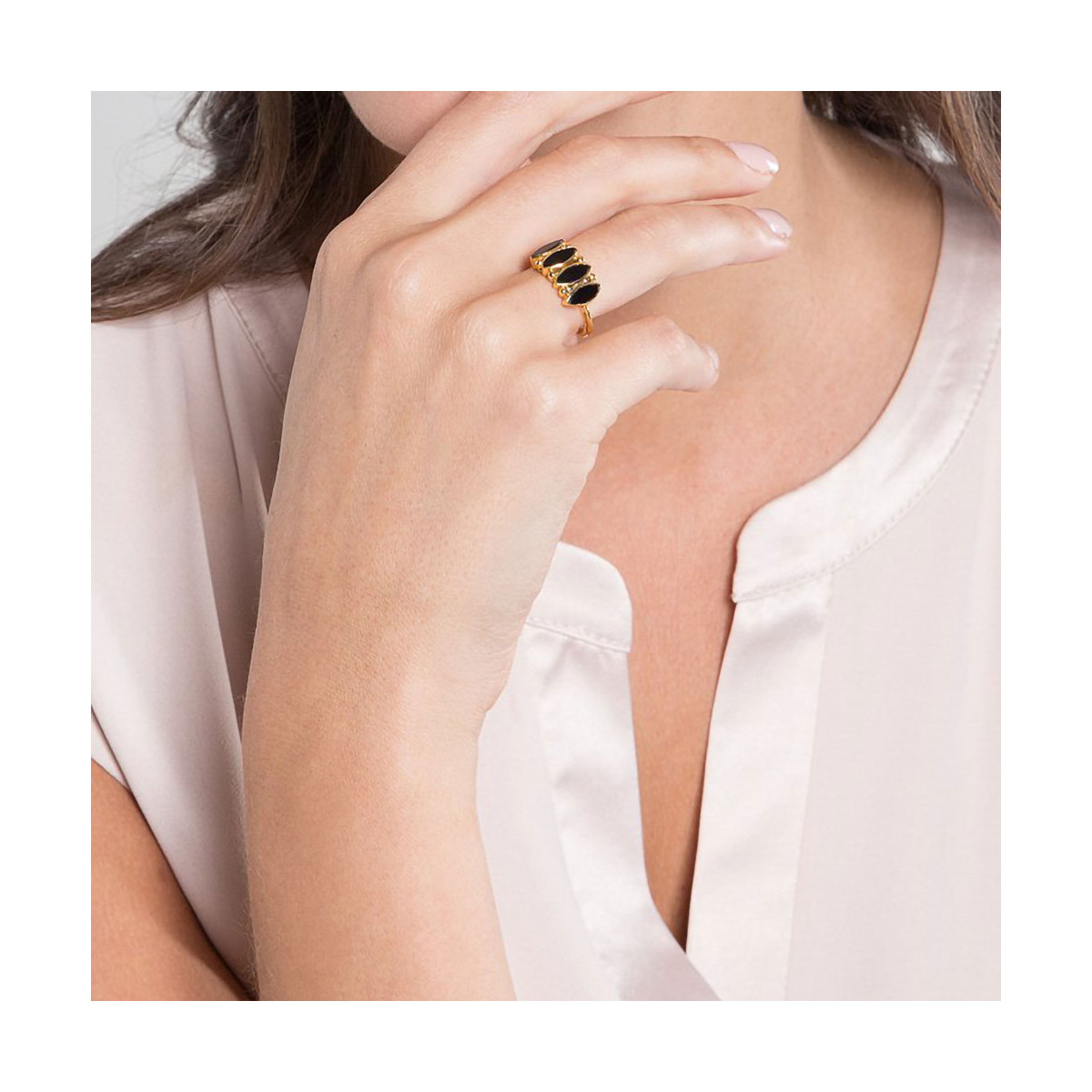Bague "Celestis" Onyx Laiton doré