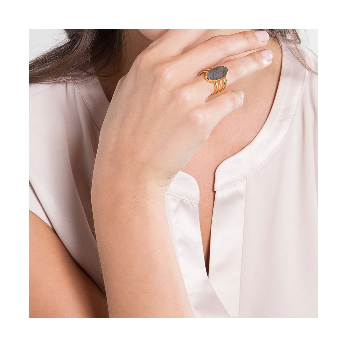 Bague "Celestiel" Labrodorite Laiton doré