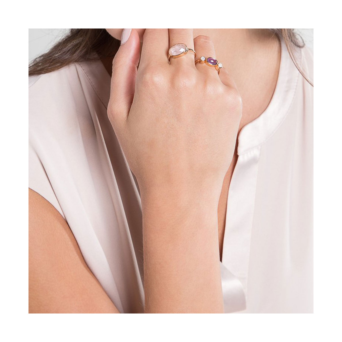 Bague laiton doré montée d'un quartz rose " Lisa " Bague "Aube" Quartz Rose Laiton doré