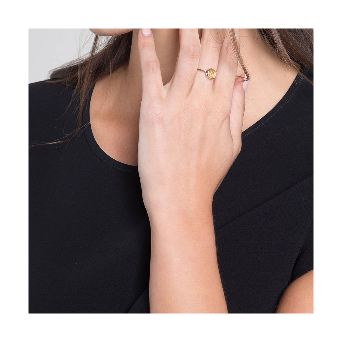 Bague laiton argenté montée d'une topaze jaune " Ella " Bague "Arcadia" Topaze Jaune Laiton
