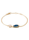 Bracelet chaine laiton doré "Juliana" monté d'une aventurine bleue et d'un quartz 