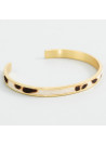 Bracelet jonc ouvert "SHANGHAI" fausse fourure Marron et beige Leopard finition dorée