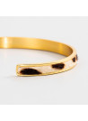 Bracelet jonc ouvert "SHANGHAI" fausse fourure Marron et beige Leopard finition dorée