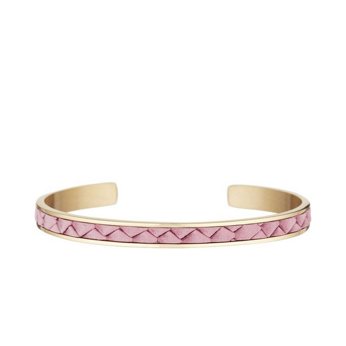 Bracelet émail Rose finition dorée Bracelet jonc ouvert "SHANGHAI" tissu matelassé Rose finition dorée