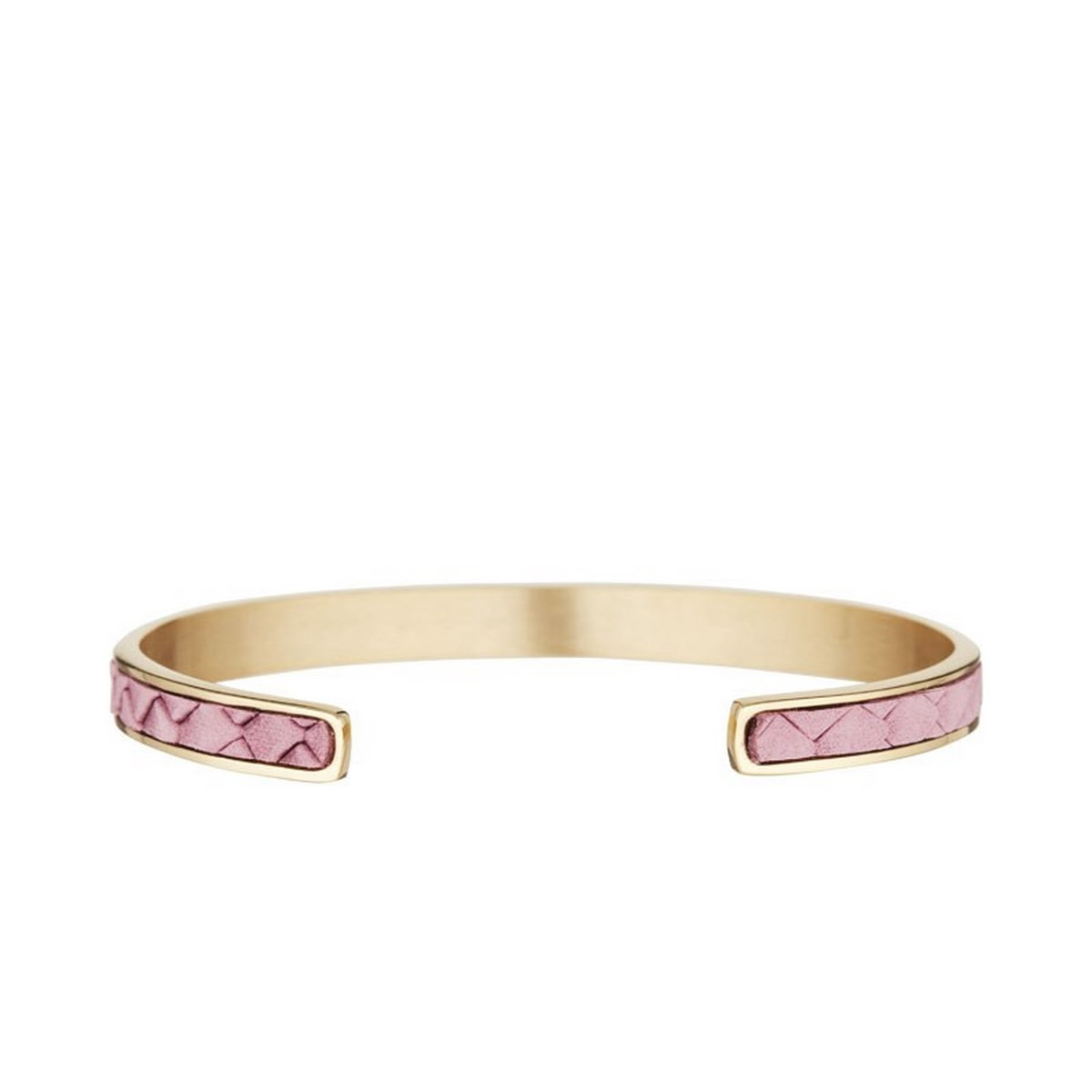 Bracelet émail Rose finition dorée Bracelet jonc ouvert "SHANGHAI" tissu matelassé Rose finition dorée