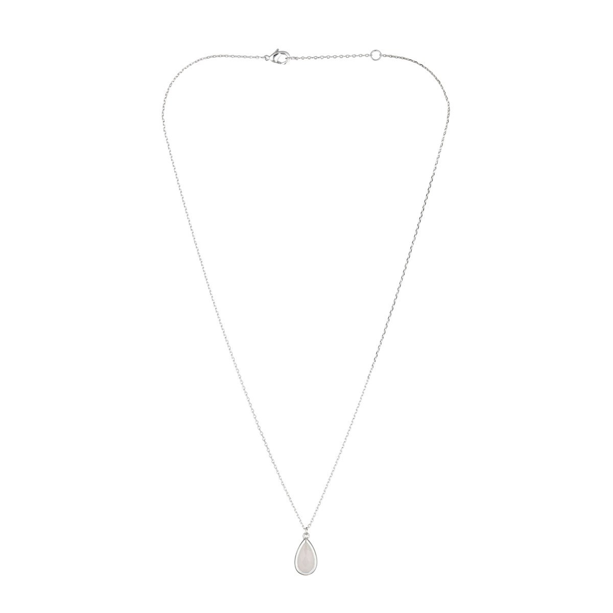 Collier laiton argenté monté d'un quartz rose " Lora " Collier "Ondine" Quartz rose Laiton