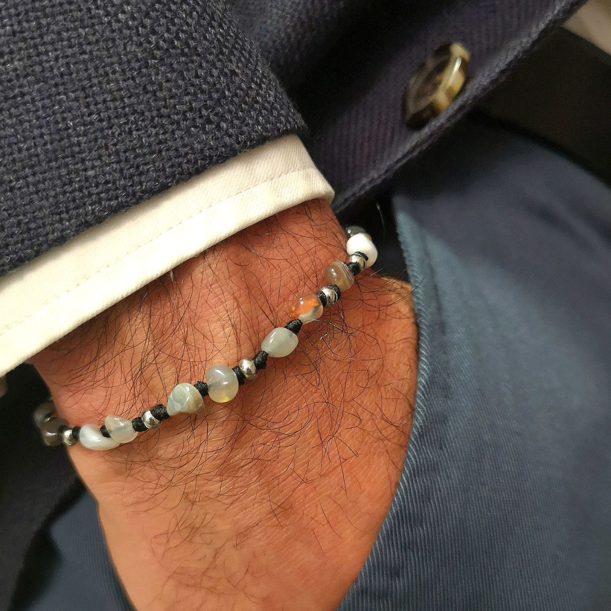 Bracelet Homme ajustable pierres multicolore gris "TIGER EYE" Bracelet Pierre "Flintor" Acier