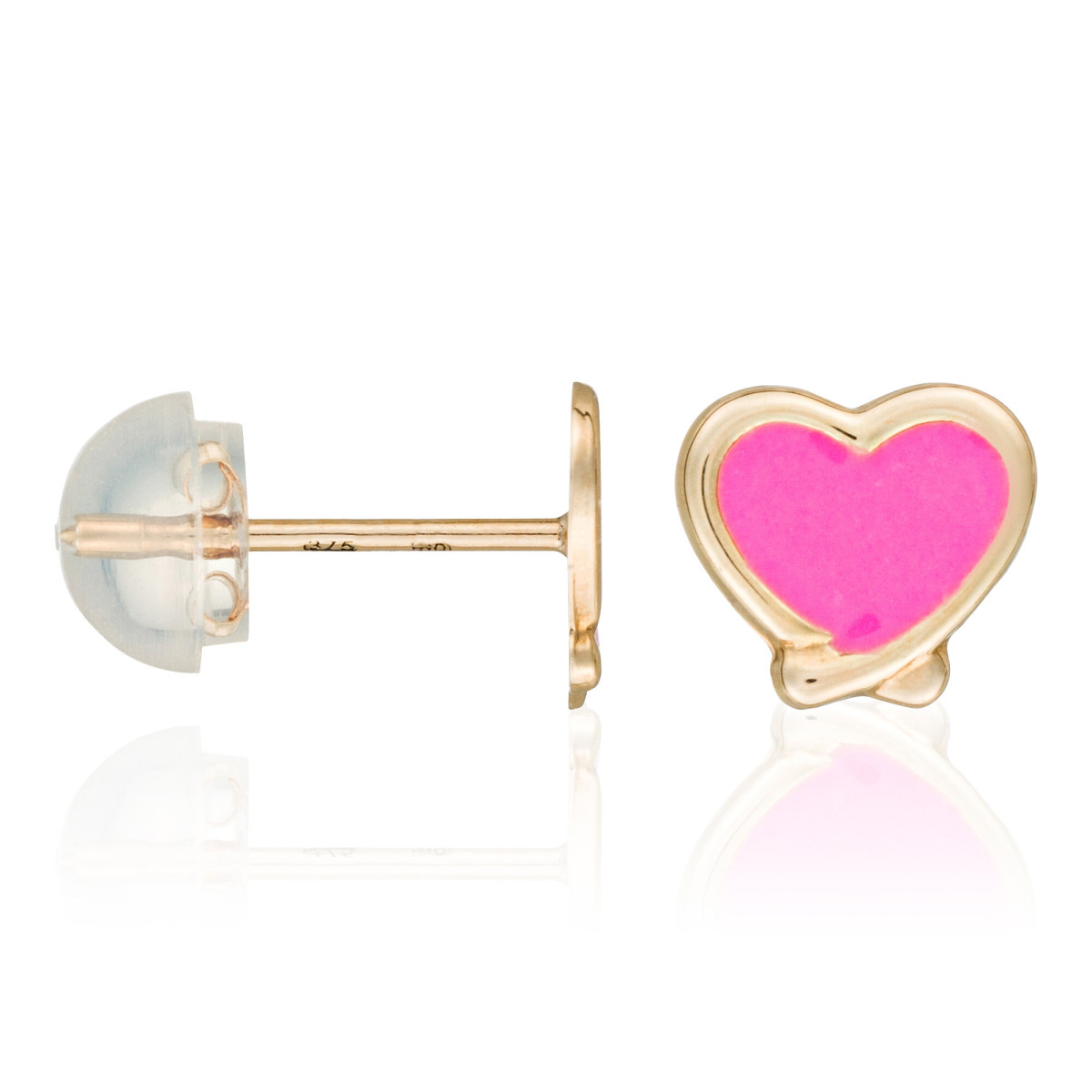 Boucles d'oreilles enfant "Cœurs rosés" Or Jaune 375/1000 Boucles d'oreilles enfant "Coeur rosés" Or Jaune
