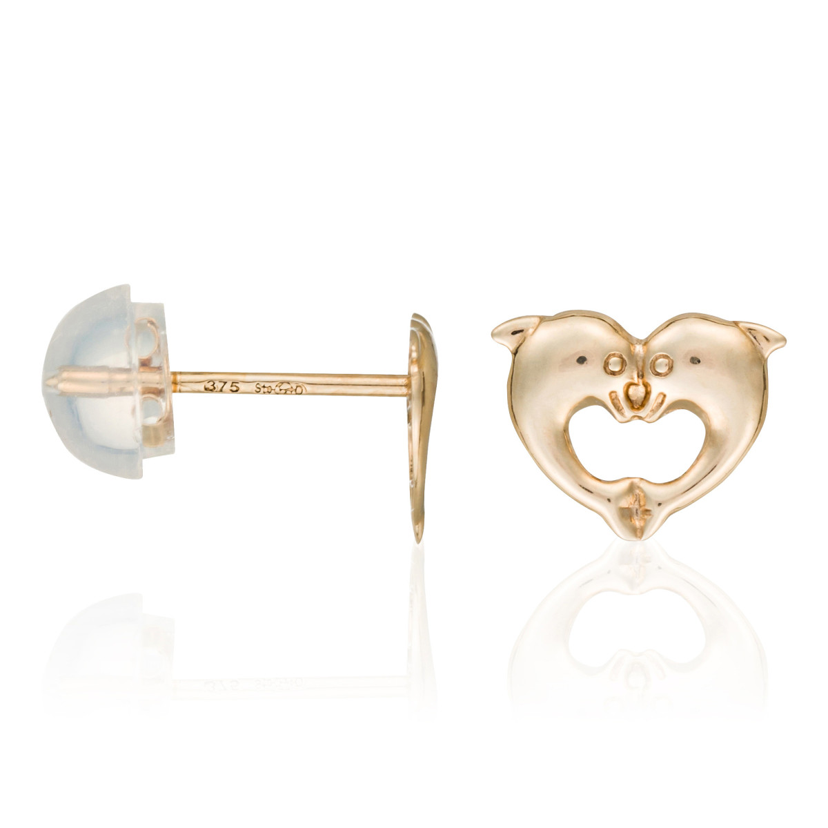 Boucles d'oreilles enfant "Dauphins merveilleux" Or Jaune 375/1000 Boucles d'oreilles "Dauphins Amoureux" Or jaune