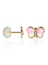 Boucles d'oreilles or jaune enfant "PAPILLON ROSE"
