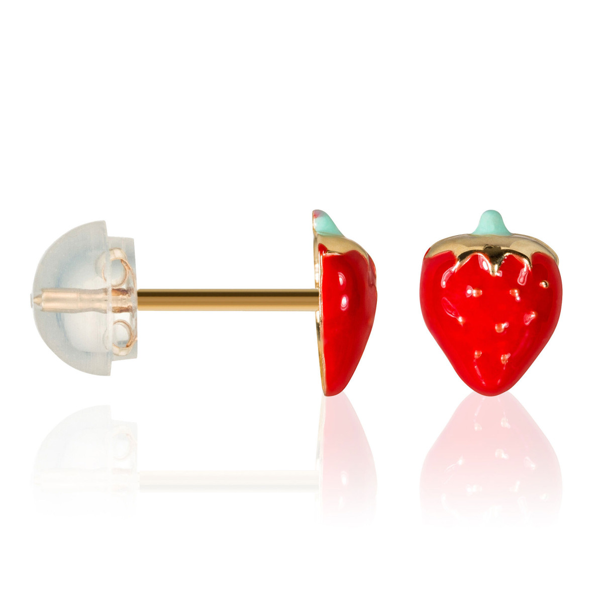 Boucles d'oreilles or jaune enfant "JOLIE FRAISE" Boucles d'oreilles "Petite Fraise" Or Jaune