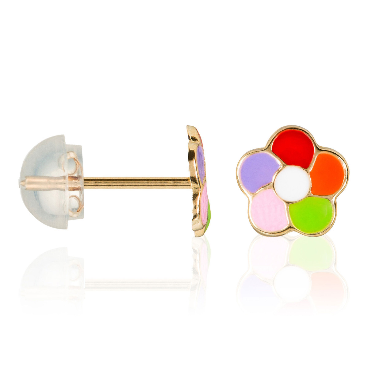 Boucles d'oreilles or jaune enfant "MARGUERITE MULTICOLORE" Boucles d'oreilles "Divinité" Or jaune