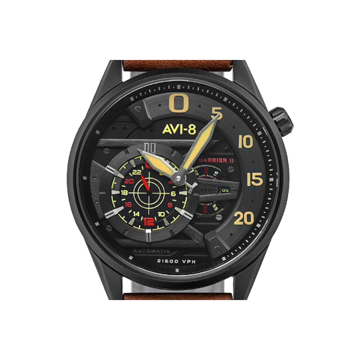 Montre Homme AVI-8 HAWKER HARRIER II Automatique Cadran noir Bracelet cuir marron Montre Homme AVI-8 Hawker Harrier II - Automatique - AV-4070-04