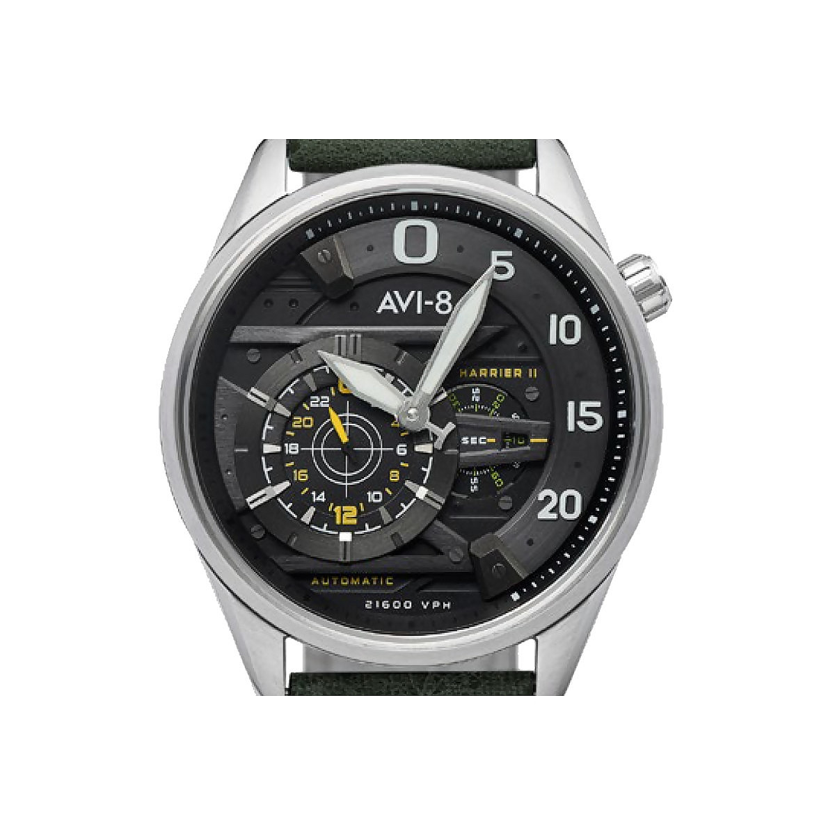 Montre Homme AVI-8 HAWKER HARRIER II Automatique Cadran noir Bracelet cuir vert Montre Homme AVI-8 Hawker Harrier II Automatique - AV-4070-01