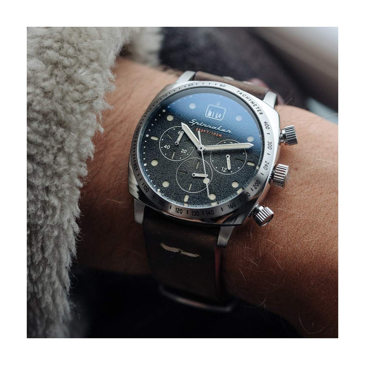 Montre Homme Spinnaker HULL Chronographe Cadran vert Bracelet cuir marron Montre Homme Spinnaker HULL en cuir marron