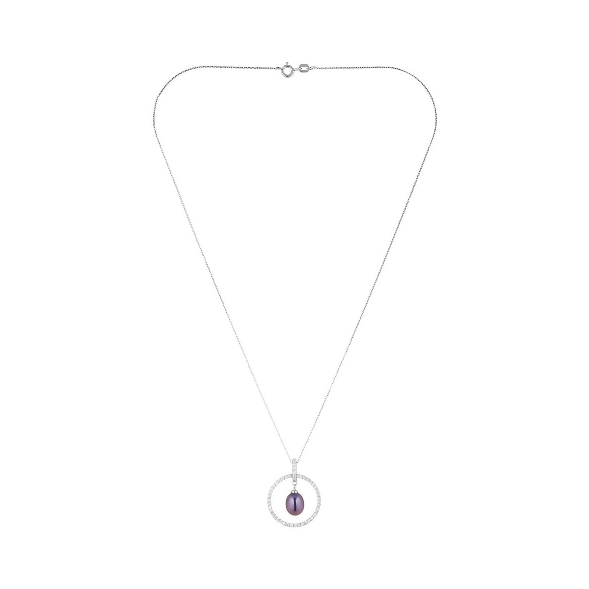 Pendentif argent, zirconium et perle de culture noire "Cerceau de Perle Noire" + chaine argent offerte