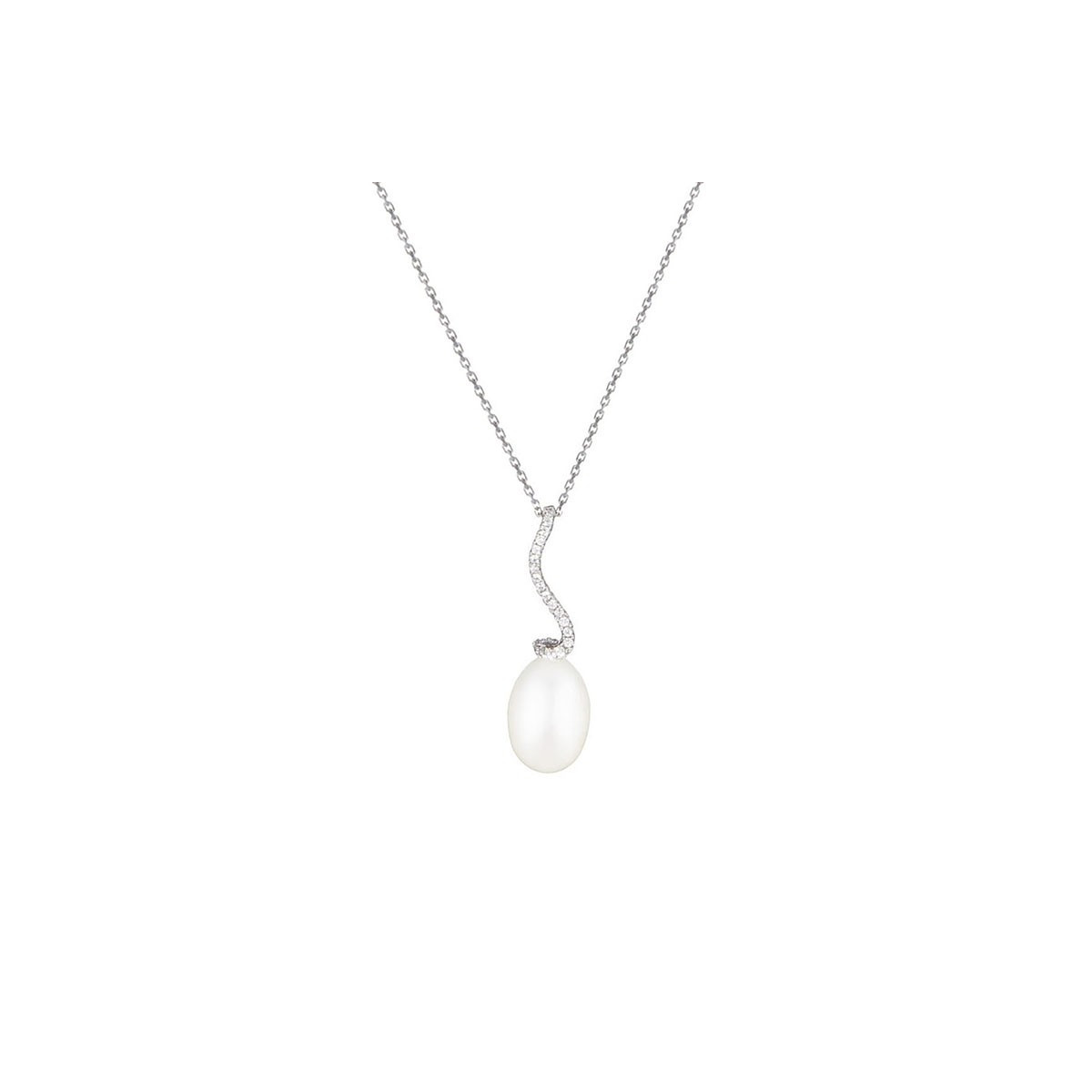 Pendentif argent, oxydes de zirconium et perle de culture Blanche "Charm" + chaîne argent offerte