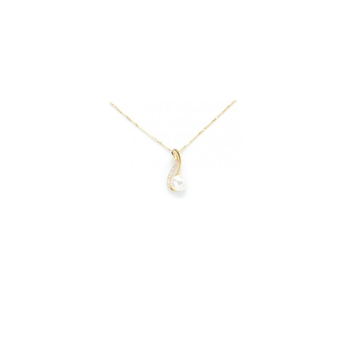 Pendentif vermeil jaune, oxydes de zirconium et perle de culture Blanche "Comète" + chaîne vermeil jaune offerte