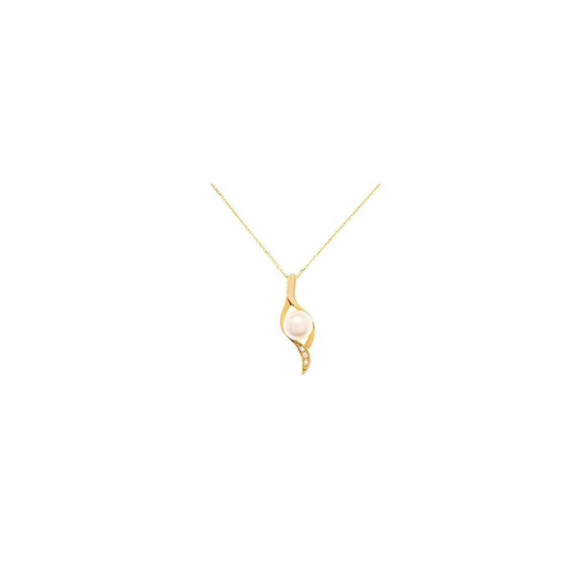 Pendentif vermeil jaune, oxydes de zirconium et perle de culture Blanche "Pointe de Perle" + chaîne vermeil jaune offerte