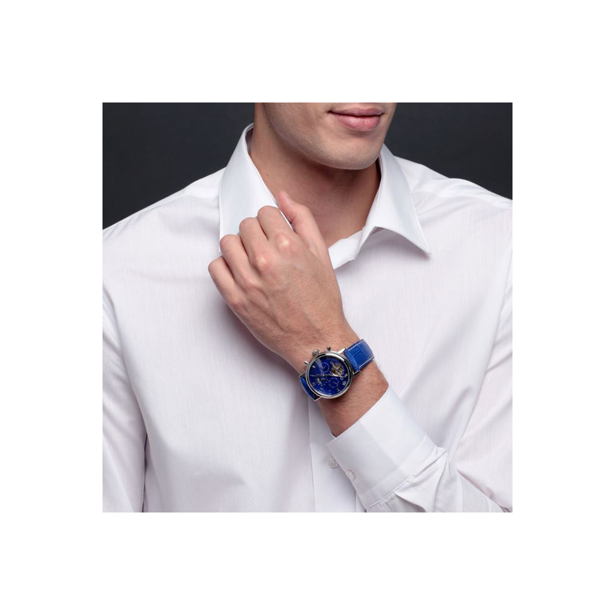 Montre Louis Cottier TRADITION Automatique 42 mm Bleu boitier argenté - bracelet bleu - HS3370C4BC3 Montre Louis Cottier TRADITION Automatique 42 mm Bleu boitier argenté - bracelet bleu - HS3370C4BC3