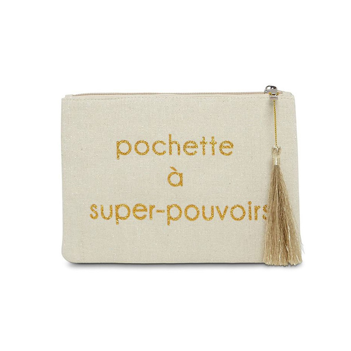 Mes-bijoux.fr Grande pochette /à message beige POCHETTE A SUPER POUVOIRS dor/é