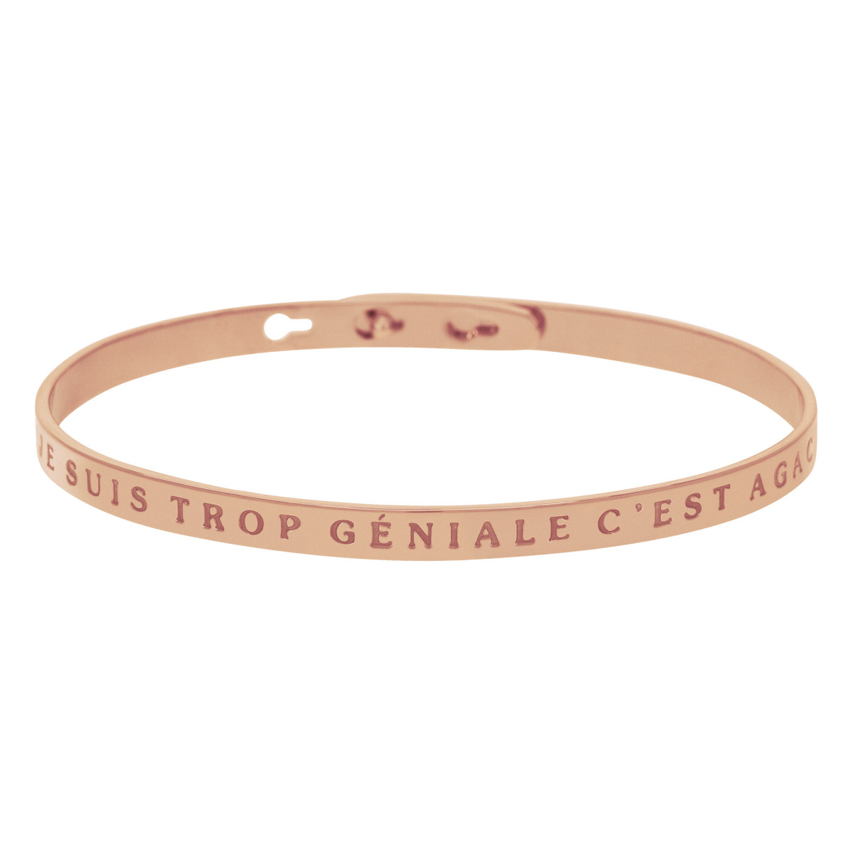 "JE SUIS TROP GÉNIALE C'EST AGAÇANT" bracelet jonc rosé à message