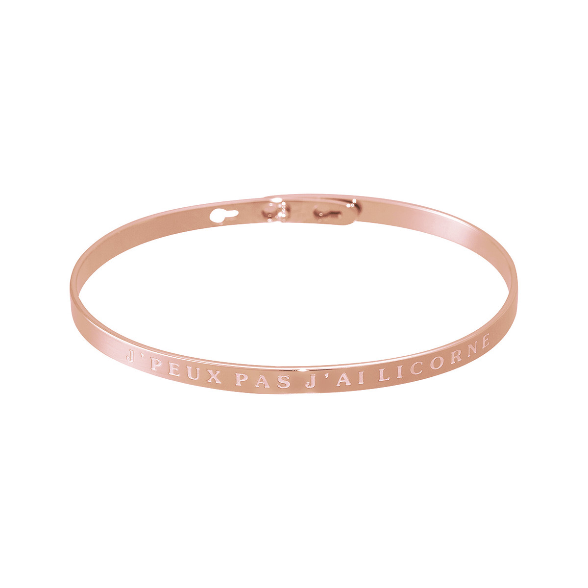 "J'PEUX PAS J'AI LICORNE" bracelet jonc rosé à message Bracelet à message "J'peux pas j'ai licorne" Laiton rosé