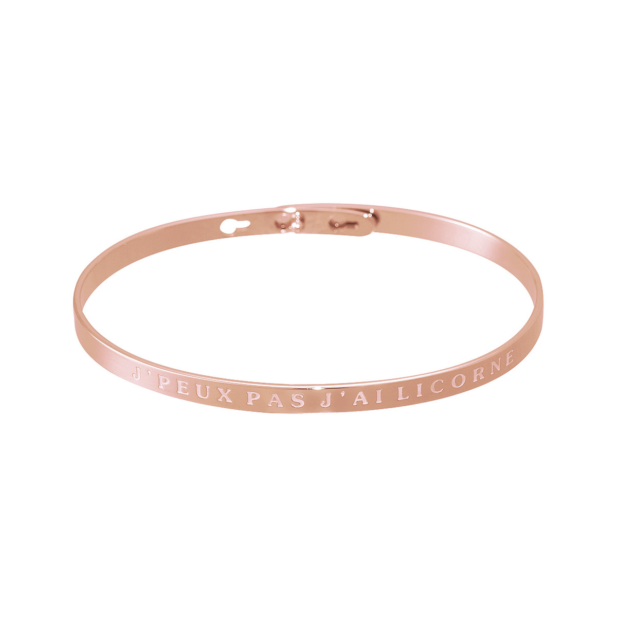 "J'PEUX PAS J'AI LICORNE" bracelet jonc rosé à message