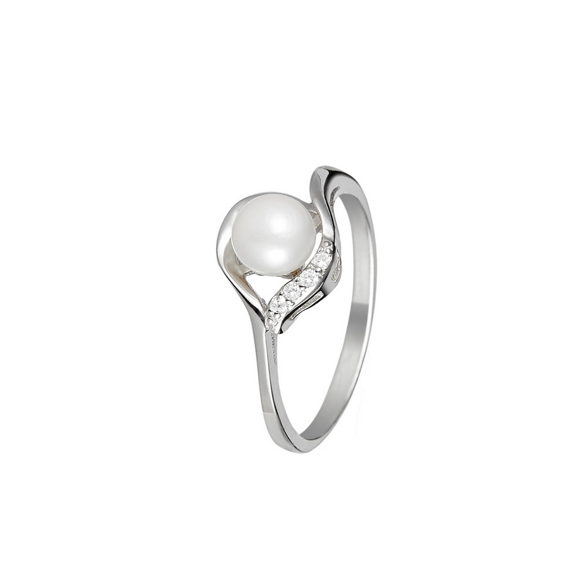 Bague argent, oxydes de zirconium et perle de culture blanche "Moove"