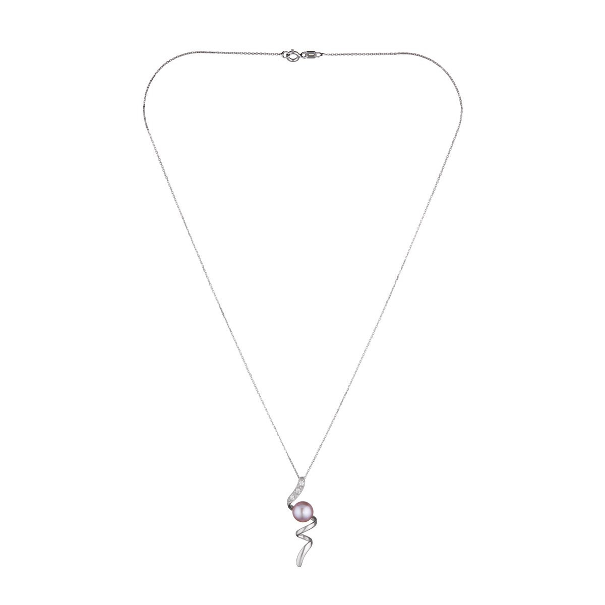 Pendentif "Tourbillon de Perle" Perle Rose 8mm, Argent 925 Pendentif argent, oxydes de zirconium et perle de culture rose "Tourbillon de Perle"+ chaîne argent offerte