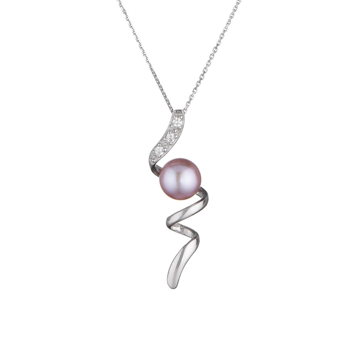 Pendentif "Tourbillon de Perle" Perle Rose 8mm, Argent 925 Pendentif argent, oxydes de zirconium et perle de culture rose "Tourbillon de Perle"+ chaîne argent offerte