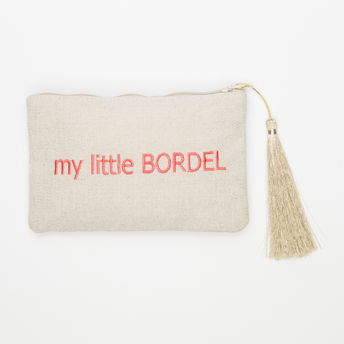 Petite pochette à message beige brodée MY LITTLE BORDEL rose Petite pochette à message beige brodée MY LITTLE BORDEL rose