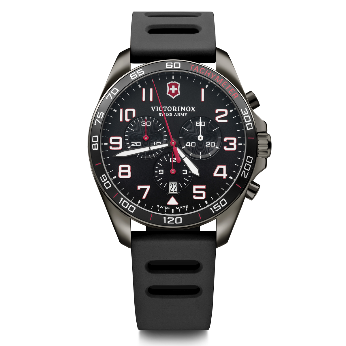 Montre Homme Victorinox FIELDFORCE Sport Chrono, cadran noir, bracelet caoutchouc noir - 42 mm