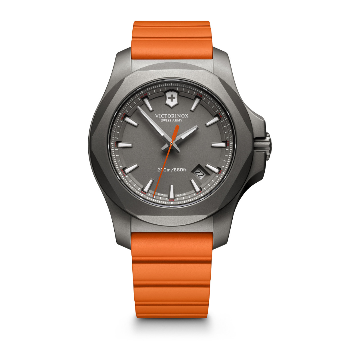 Montre Homme Victorinox I.N.O.X. TITANIUM, boîtier titane, bracelet caoutchouc orange - 43 mm Montre Homme Victorinox I.N.O.X. Titane, boîtier titane, bracelet caoutchouc orange - 43 mm