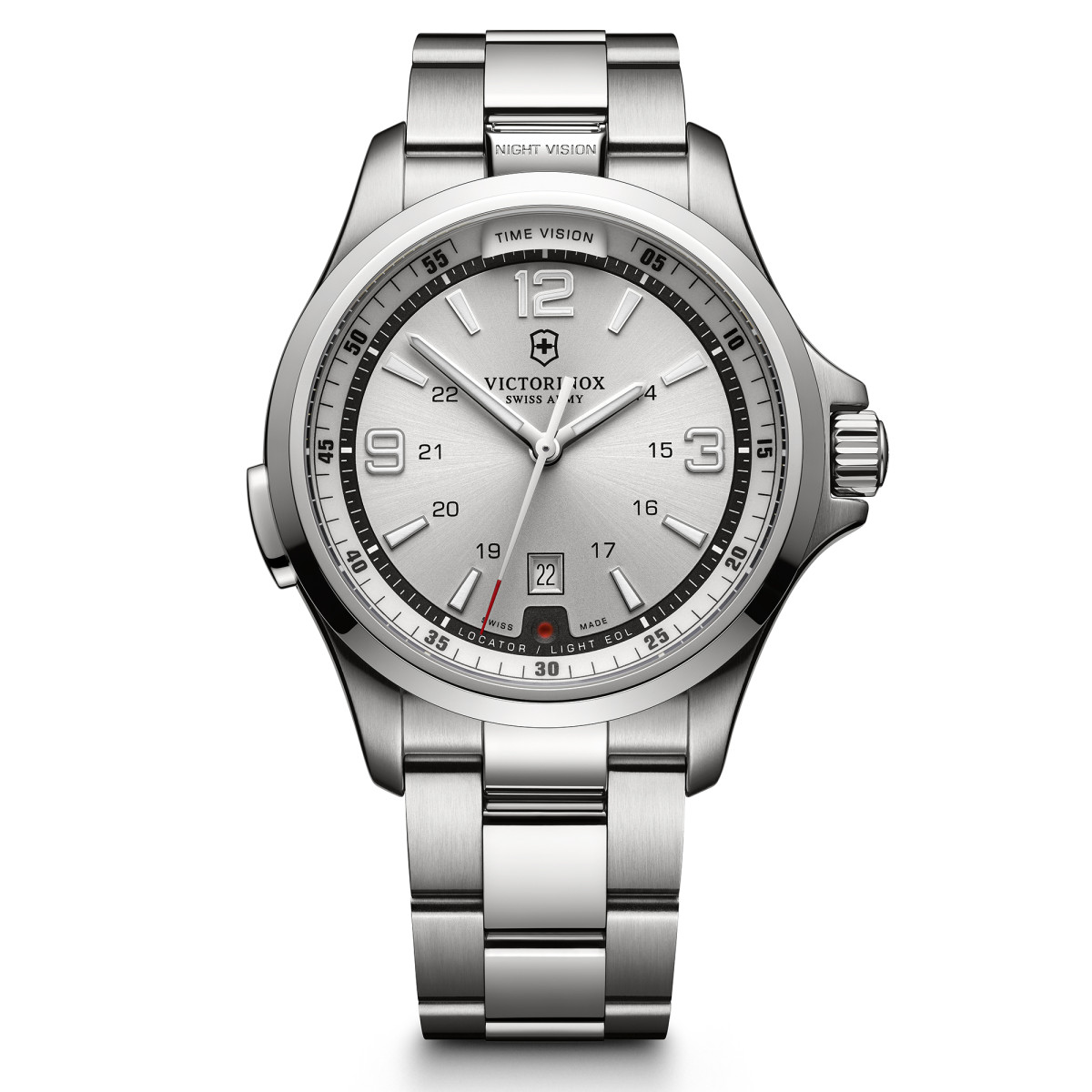 Montre Homme Victorinox NIGHT VISION, Silver white dial bracelet - 42 mm Montre Homme Victorinox NIGHT VISION, cadran blanc argenté - 42 mm