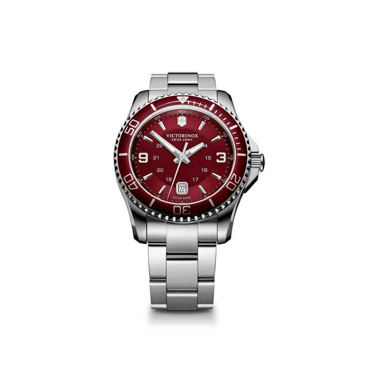 Montre Homme Victorinox MAVERICK, large, red bezel red dial bracelet - 43 mm Montre Homme Victorinox MAVERICK Large, cadran et lunette rouge - 43 mm