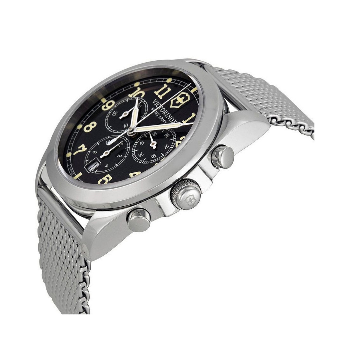 Montre Homme Victorinox INFANTRY, chronograph, dark grey dial mesh bracelet - 40 mm Montre Homme Victorinox INFANTRY chronographe, cadran gris foncé et bracelet maille milanaise - 40 mm