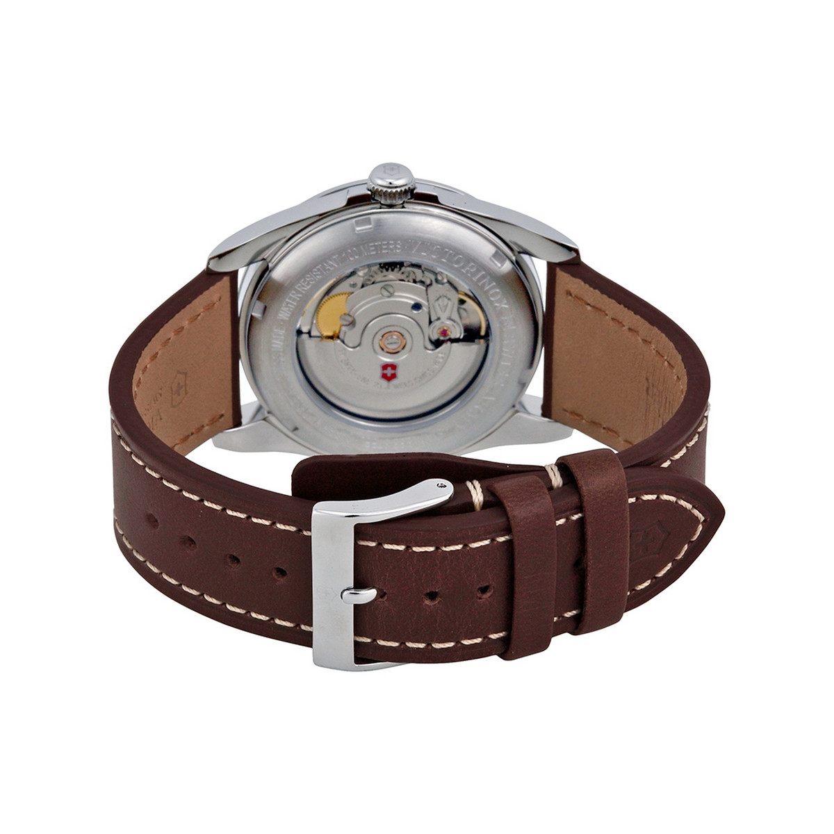 Montre Homme Victorinox INFANTRY Mechanical, silver white dial, brown leather strap - 40 mm Montre Homme Victorinox INFANTRY Mechanical, cadran blanc argenté, bracelet cuir marron - 40 mm