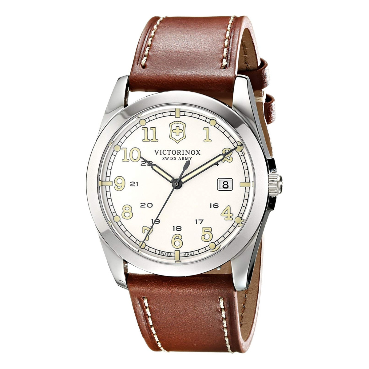Montre Homme Victorinox INFANTRY, Silver white dial, brown leather strap - 40 mm Montre Homme Victorinox INFANTRY, cadran blanc argenté, bracelet cuir marron - 40 mm