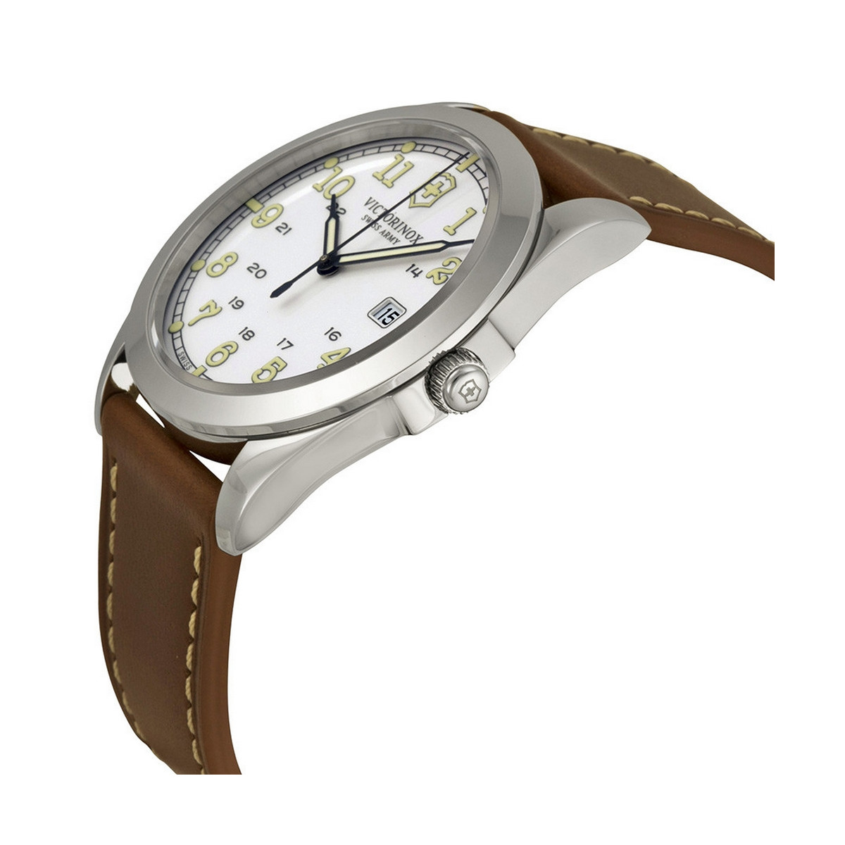 Montre Homme Victorinox INFANTRY, Silver white dial, brown leather strap - 40 mm Montre Homme Victorinox INFANTRY, cadran blanc argenté, bracelet cuir marron - 40 mm
