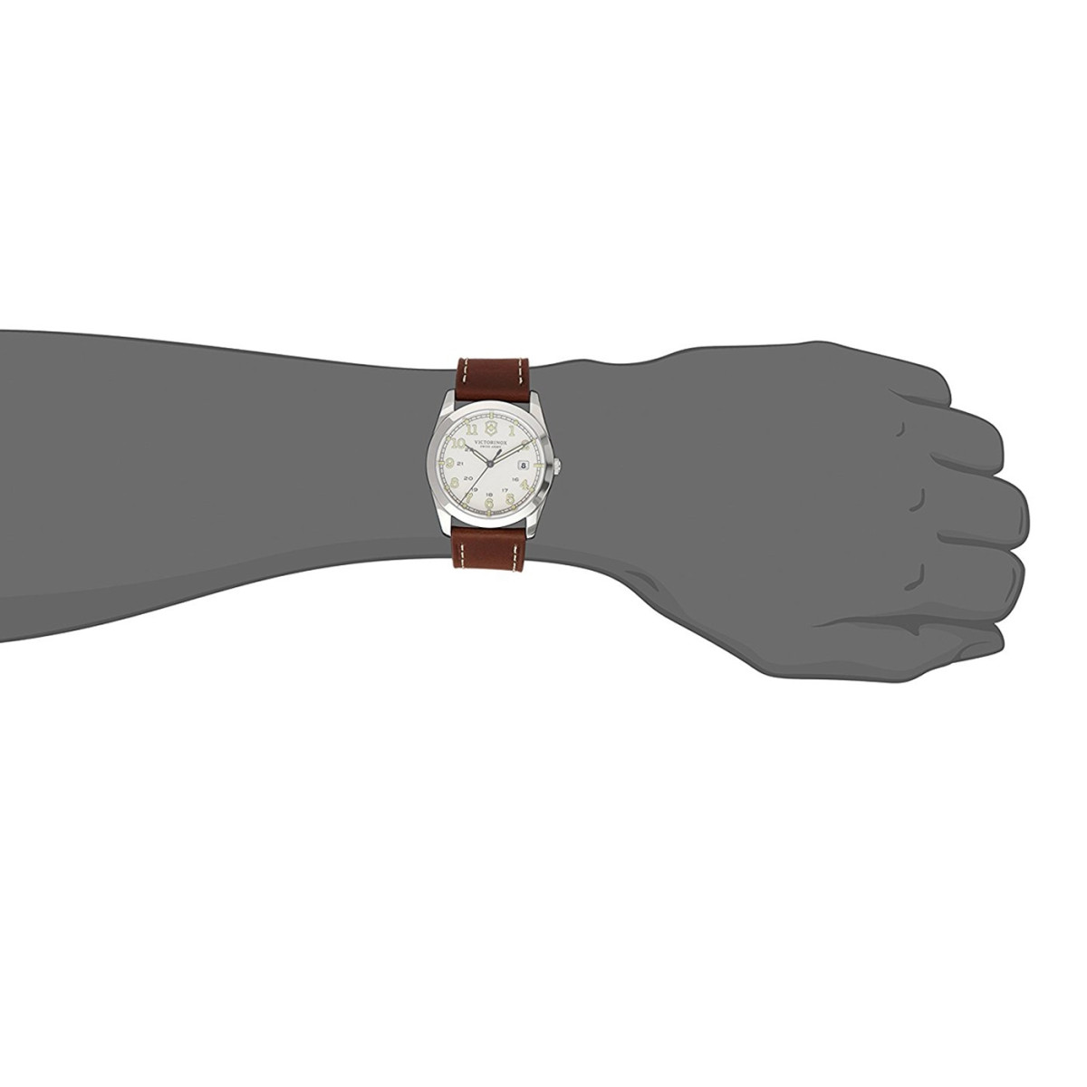 Montre Homme Victorinox INFANTRY, Silver white dial, brown leather strap - 40 mm Montre Homme Victorinox INFANTRY, cadran blanc argenté, bracelet cuir marron - 40 mm
