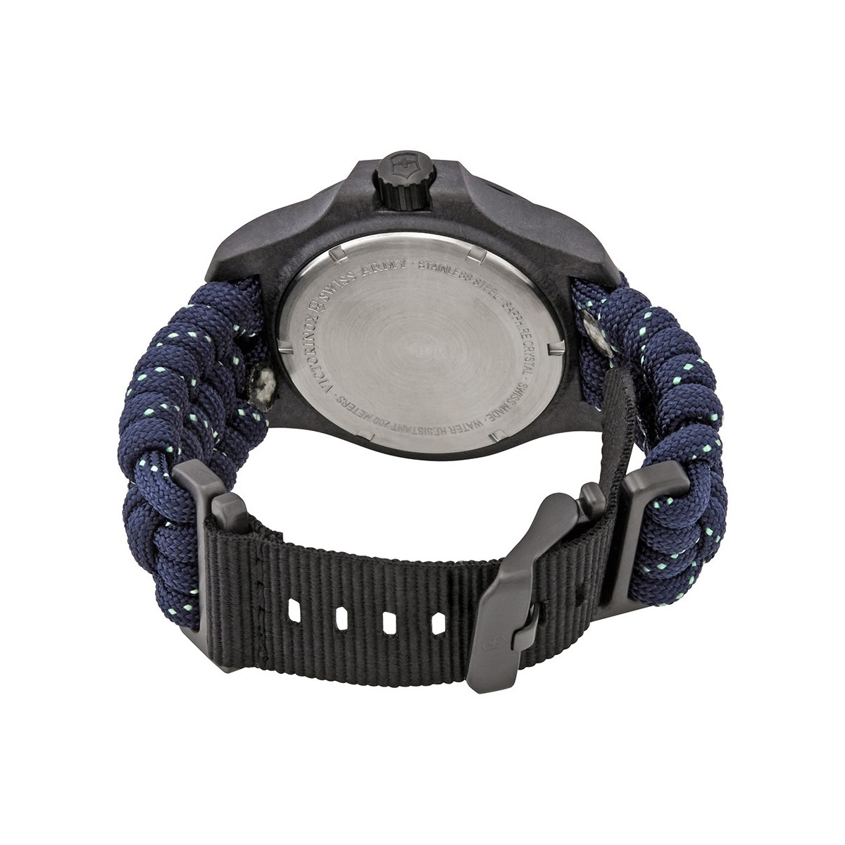 Montre Homme Victorinox I.N.O.X. CARBON, boîtier acier inoxydable noir, bracelet paracorde bleu - 43 mm Montre Homme Victorinox I.N.O.X. en paracorde bleu