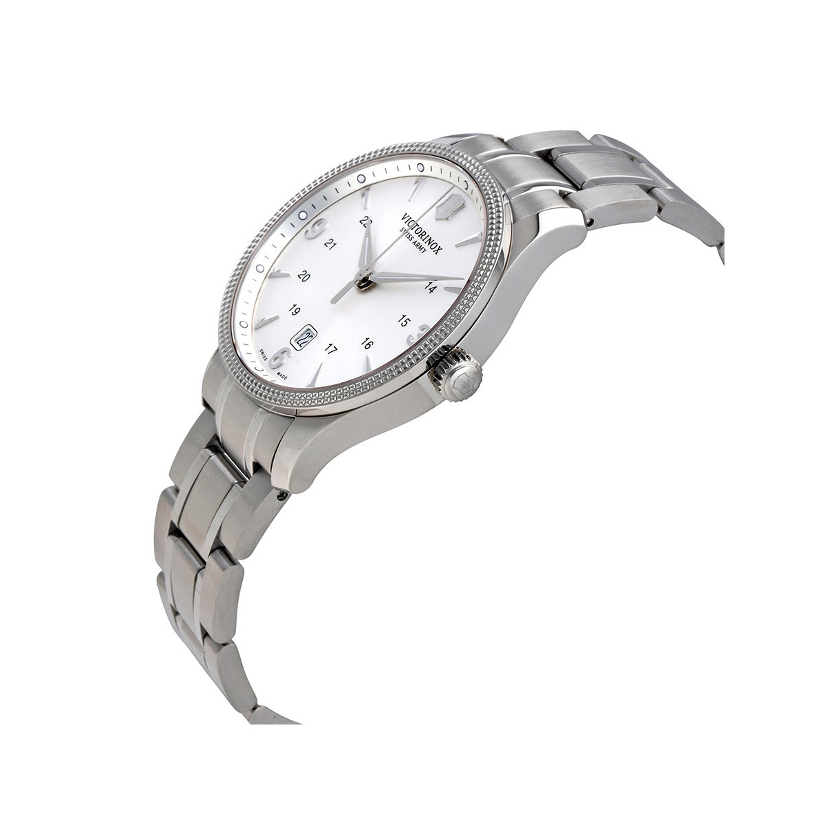 Montre Homme Victorinox ALLIANCE "Guilloché" bezel, silver dial, bracelet - 40 mm Montre Homme Victorinox ALLIANCE lunette "Guilloché", cadran argenté, bracelet acier - 40 mm