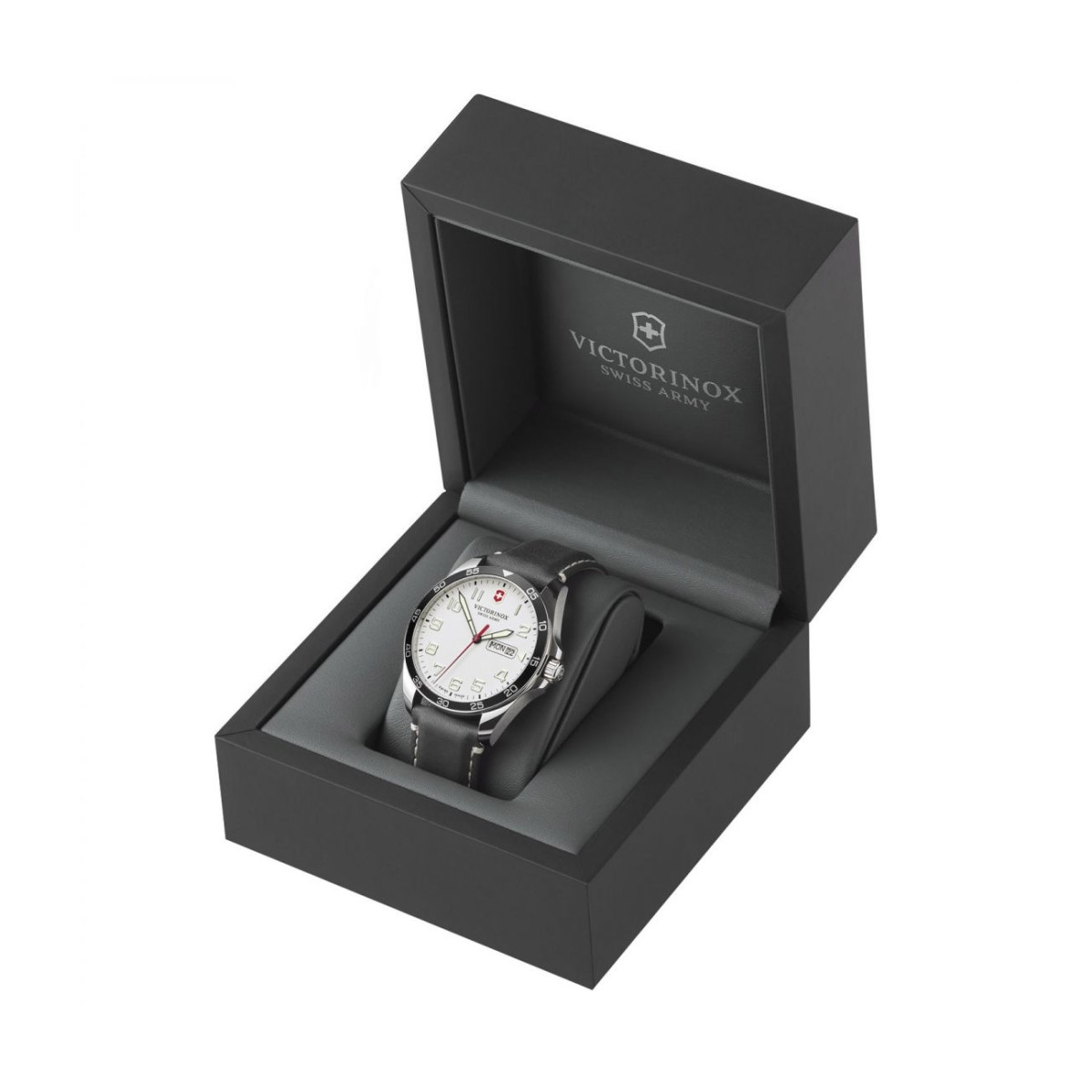 Montre Homme Victorinox FIELDFORCE, boîtier acier inoxydable, bracelet cuir noir - 42 mm Montre Homme Victorinox FIELDFORCE en cuir noir