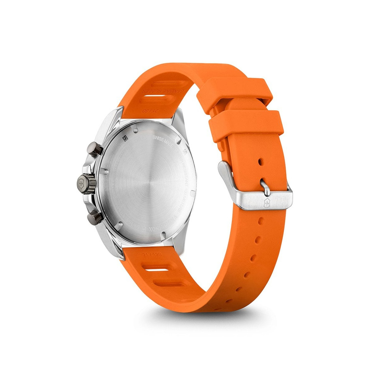 La vue du dos Montre Homme Victorinox FIELDFORCE sport chrono, boîtier acier inoxydable, bracelet caoutchouc orange Montre Homme Victorinox FIELDFORCE SPORT en caoutchouc orange