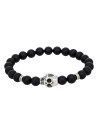 Bracelet Homme élastiqué acier tête de mort et pierres noires "DARK SIDE"