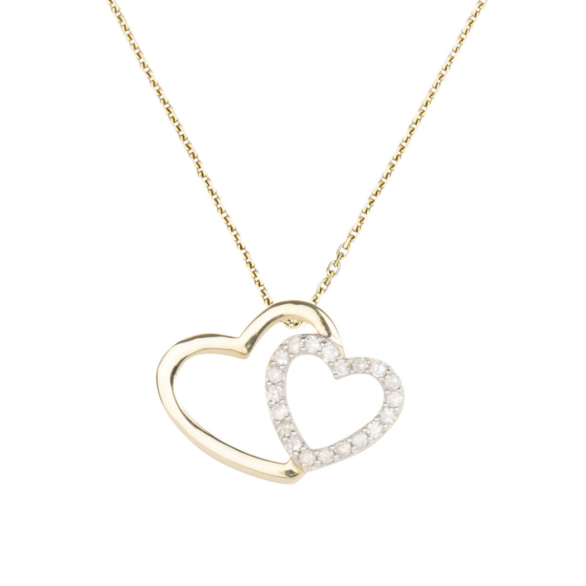 Pendentif "Two Ever" Or Jaune et Diamant 0,11/20 + chaîne vermeil offerte Pendentif cœurs "Two Ever" Or Jaune et Diamants