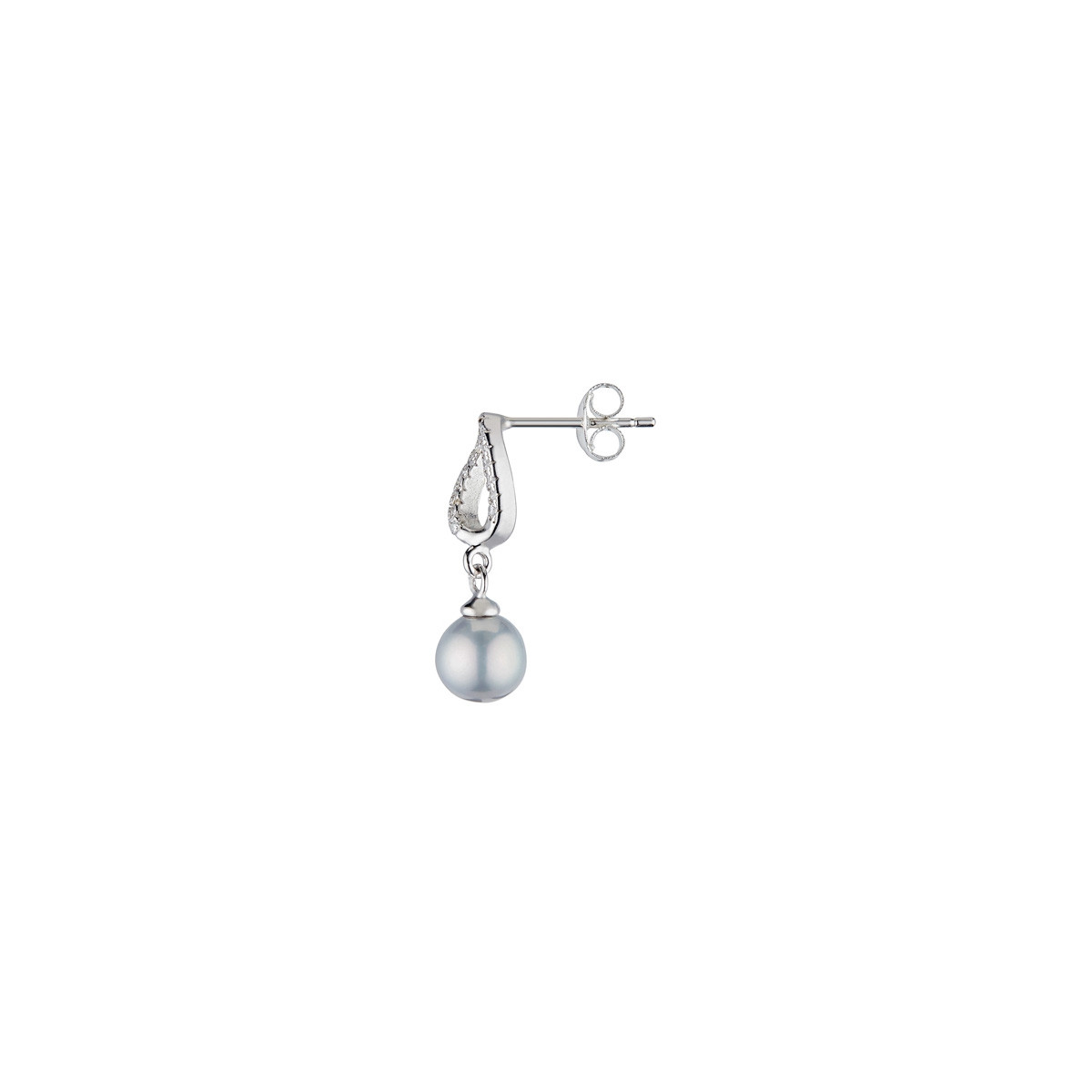 Boucles Doreilles Perle Et Anneaux Brillants Perle Grise 6mm Argent 925