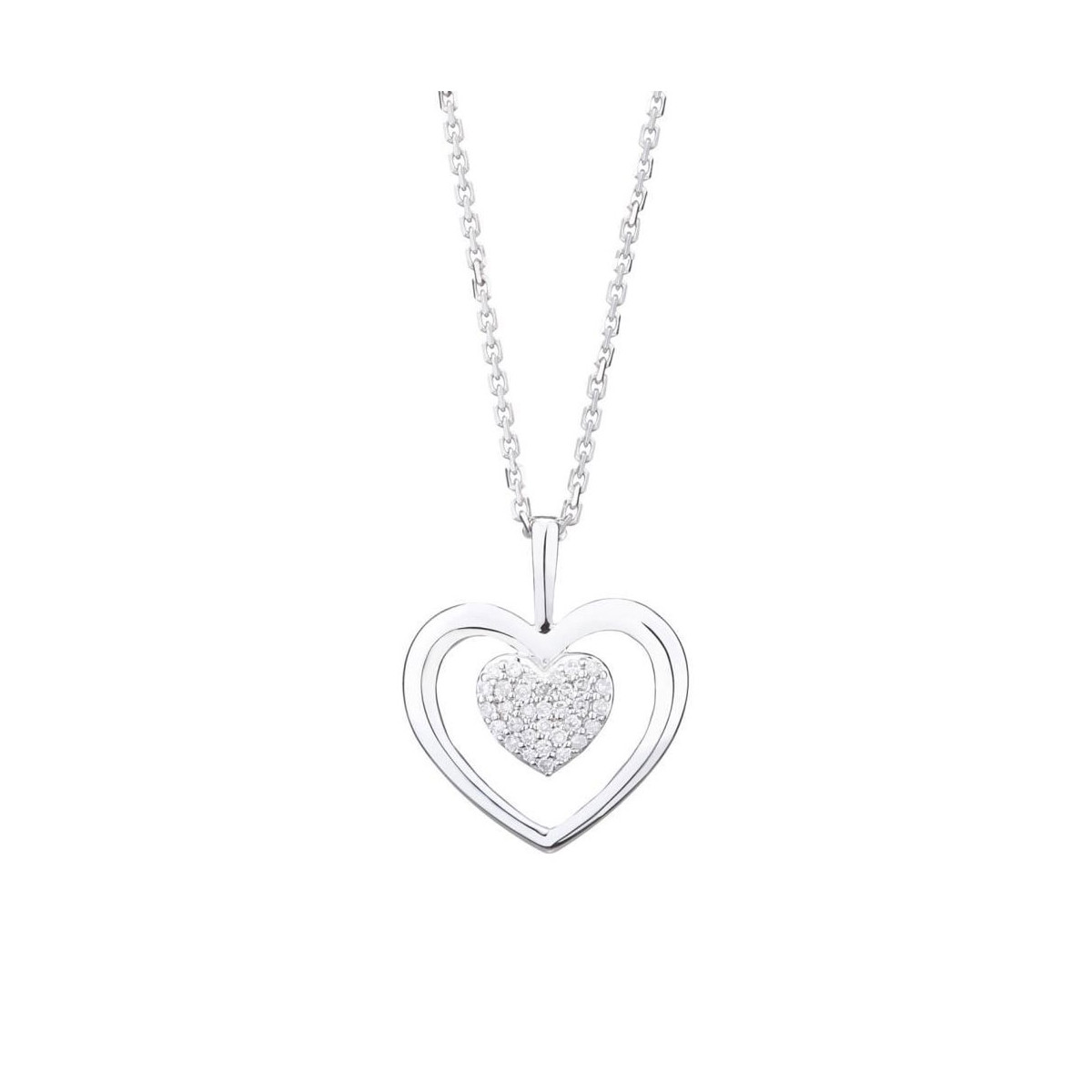 Pendentif Or Blanc et Diamants 0,06 carat "COEUR TENDRESSE" pour Femme Pendentif "Cœur Tendresse" Or Blanc et Diamants